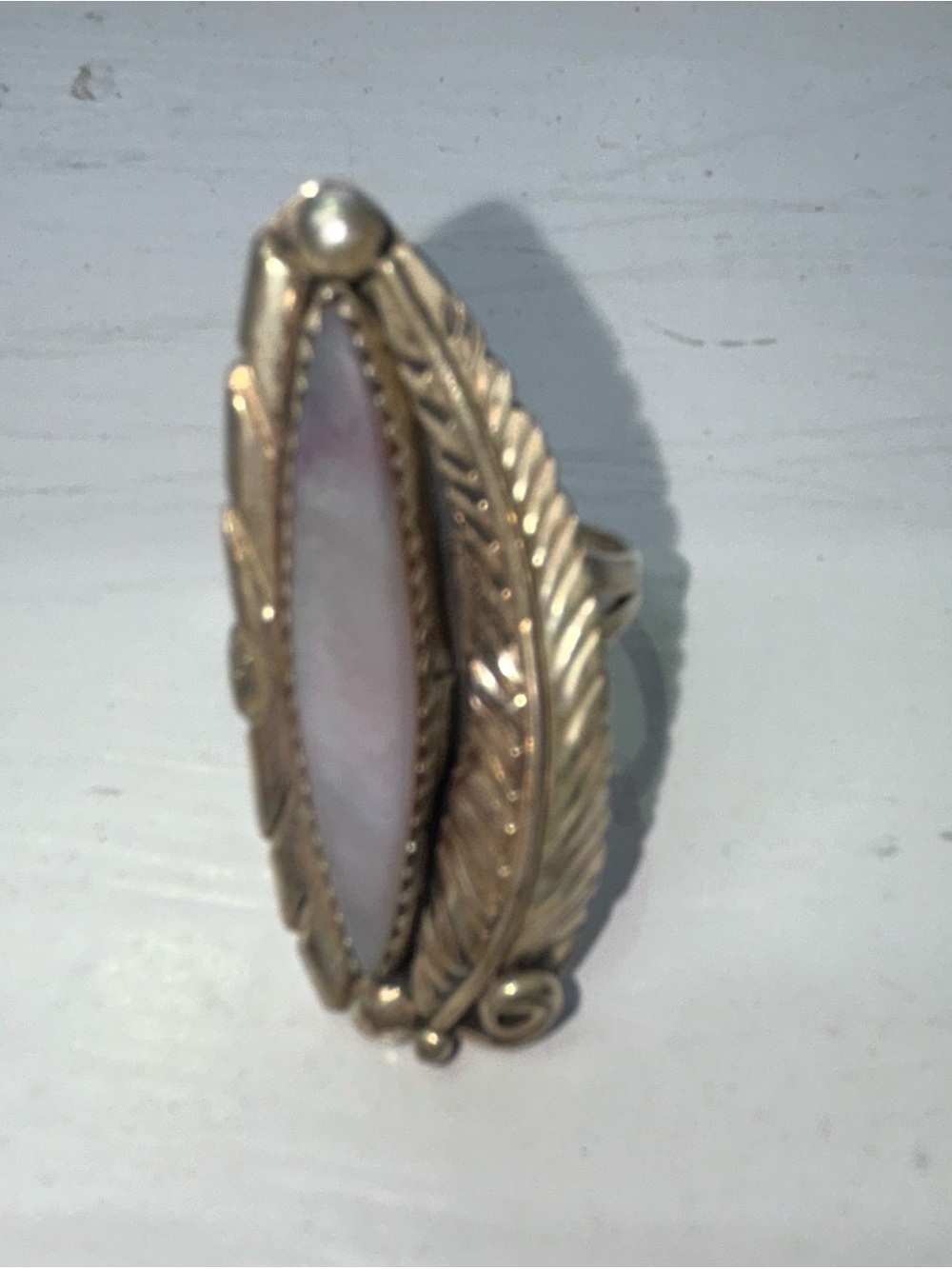 Hand crafted sterling silver feather design ring